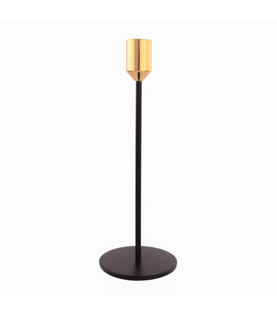 Świecznik cienki czarny ze złotym wykończeniem 8x22cm